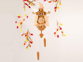 cuckoo clock other antique autumn bird fall leaf leaves movable moving parts wood 3d print model - Mito3D