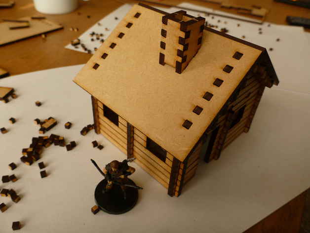 tamanho médio lasercut log cabin, 28 mmish de mesa jogo brinquedos jogos 28mm a casa miniaturas miniatura 3D print model - Mito3D