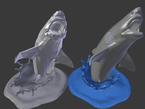 flying shark hd remix las esculturas a volar gran el tiburón mierda salpicaduras de agua 3d print model - Mito3D