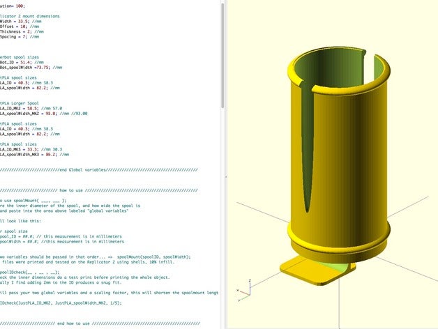 parametric spool mount 3d printer accessories creator duplicator flashforge rep2 replicator 2 3D print model - Mito3D