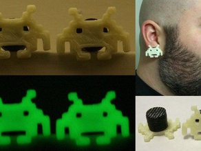 space invaders spacers earrings 8bit jewellery plugs sketchup video game games videogame videogames 3d print model - Mito3D