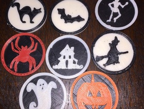 halloween medallion collection coins & badges bat black cat ghost haunted house pumpkin skeleton spider witch 3d print model - Mito3D