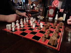 la hoja de arce tablero ajedrez obispo junta completo juego rey caballero peón piezas reina rook sketchup 3d print model - Mito3D