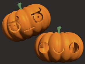 kaomoji halloween pumpkin sculptures cute decoration emoticon grumpy holiday jack-o-lantern 3d print model - Mito3D