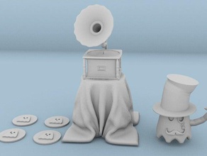 gramophone whith ghostly mini figure discs sculptures ghostlyvinyl 3d print model - Mito3D