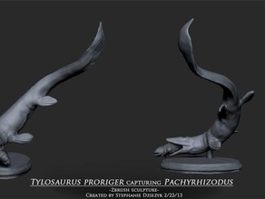 tylosaurus proriger capturing pachyrhizodus model animals 3d fish hunting marine mosasaur prehistoric prey reptile sculpture zbrush 3d print model - Mito3D
