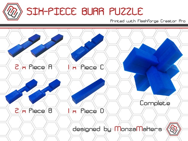 six pièces en ronce de puzzle puzzles Puzzle 3d burr jouets construction jeu jeux jouet les 3D print model - Mito3D