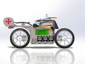 dieselpunk motorbike - digital table clock case decor bmw lcd display steampunk 3d print model - Mito3D