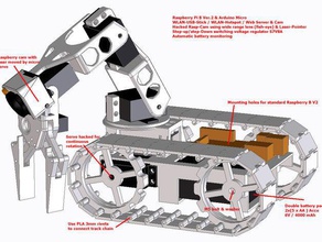 autonomo-webserved-tanktrack-robot la robotica 3d arduino robot mobile il lampone raspberry pi braccio del servo serbatoio traccia webcam 3d print model - Mito3D