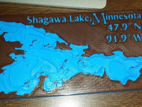 shagawa See Tiefe Landkarte lernen Karte minnesota relief Topographie 3d print model - Mito3D