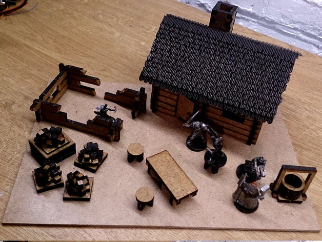 small lasercut log cabin shingles toy & game accessories 25mm dnd rpg terrain wargaming 3D print model - Mito3D