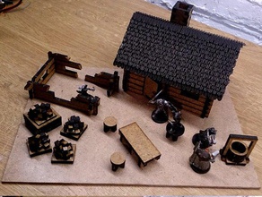 kleine lasercut Blockhaus mit Schindeln Spielzeug & game Zubehör 25mm dnd rpg Gelände wargaming 3d print model - Mito3D