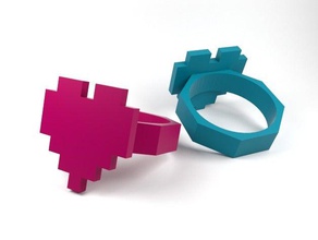 amur-Herz-ring Ringe Herz Herzen Juwel Schmuck Liebe pixel ring valentines Tag 3d print model - Mito3D