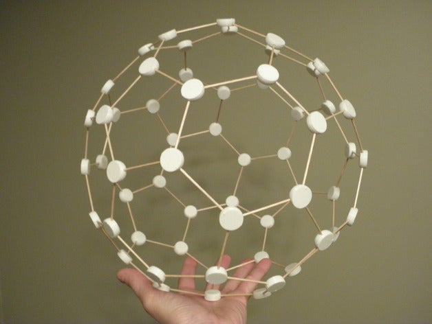 stuzzicadenti icosaedro troncato matematica arte fullerene c60 il nodo openscad 3D print model - Mito3D