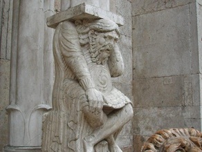 telamone - protiro della cattedrale di san giorgio ferrara italy sculptures bottega medieval scan sculpture statue 3d print model - Mito3D