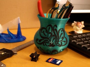 pen pot - dual organization art nouveau extrusion filligree multicolor office vase 3d print model - Mito3D