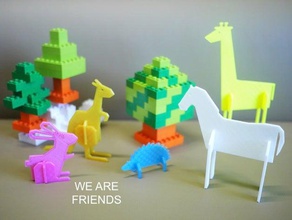 simple d'animaux 2 animaux animal girafe hérisson cheval kangourou lapin 3d print model - Mito3D