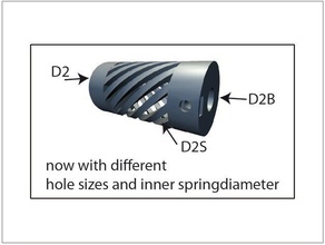 flexible coupling param 2 different inner holes speretae spring parameter 3d printer parts customizer 3d print model - Mito3D