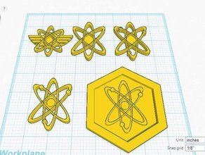 space patrol set five-atomic coins badges costume pins sci-fi tinkercad 3d print model - Mito3D