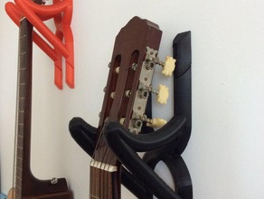 wall mounted guitar holder bracket - 3m command strips organization acoustic electric hanger hanging mount 3d print model - Mito3D