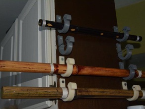 flauto gancio 1 - 2 bastone rotondo a parete mounter spada frecce scopa duster canna ombrello organizzazione 3d print model - Mito3D
