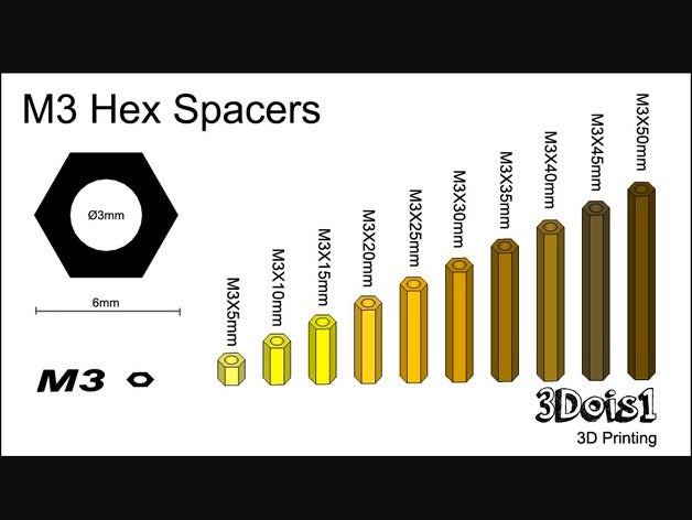 set hex spacer m3 m4 5mm - 50mm + custom diy spacers quadcopter tools utilities utility 3D print model - Mito3D