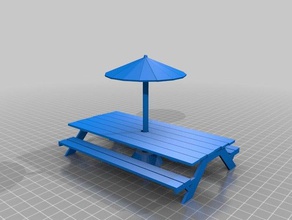 Picknick-Tisch, Sonnenschirm Modell-Möbel Picknick Picknick-Tisch Tabelle Regenschirm Tisch 3d print model - Mito3D