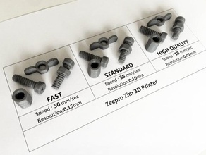 zeepro zim test di qualità - dadi e bulloni 3d print model - Mito3D