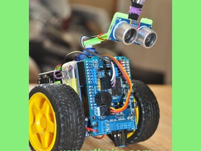 scru-fe simples em c++ robô ultra-som sensor de educação arduino uno para evitar obstáculos labirinto programação robótica makeredchallenge2 9g servo o bonito gearmotor engrenagem do motor hc- hc-sr04 micro scrufe desalinhado scruffybot scrufie carro inteligente 3d print model - Mito3D