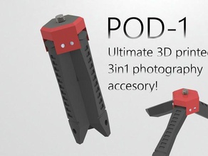 pod-1 ultimate 3in1 photo accesory camera grip monopod tripod 3d print model - Mito3D
