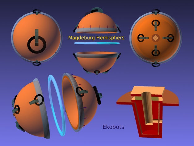 ekobots - magdeburgo hemisphers fisica & astronomia la pressione dell'aria classe tappo conico valvola emisferi in miniatura modello scienza dell'educazione storia della vuoto 3D print model - Mito3D