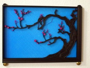 japanese cherry tree painting - horizontal sculptures blossom decoration dual extrusion multicolor sakura 3d print model - Mito3D