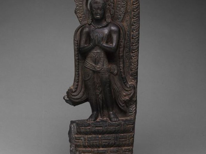 dios vishnus monte garuda de pie, las manos en gesto adoración anjalimudra 11 siglo antes exploraciones réplicas 3D print model - Mito3D