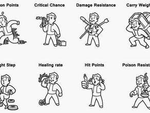 fallout pipboy icons 2d art action points carry weight critical chance damage resistance 3 4 icon healing rate hit light step poisin thin man 3d print model - Mito3D