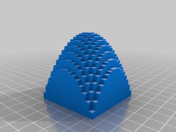 discretized paraboloid math art 8 bit checker pattern dual extrusion parabola parameterized scad voxel 3D print model - Mito3D