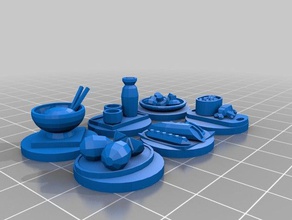 gettoni cibo gioco da tavolo di pesce cucinare giochi pezzo dnd uovo lo zenzero il limone fungo openscad riso bene sushi verdure le vino 3d print model - Mito3D