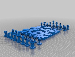 volle 3d-Schachspiel 3d-drucken 3d-Schach Schach-Brett Schach-Stücke Schach-set 3d print model - Mito3D