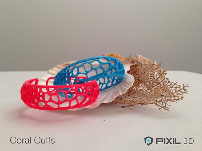 coral puños la joyería brazalete de playa pulsera océano pixil 3d reef voronoi muñeca 3D print model - Mito3D