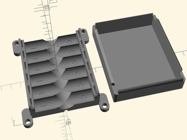 aa battery box - parametrico anche parametrised fori di montaggio coperchio aperto scad incluso hobby batteria titolare porta 3D print model - Mito3D