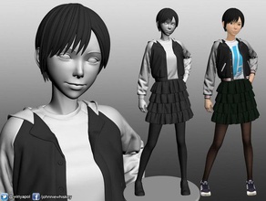 karl cabelo curto menina streetwear roupa esculturas anime chatacter feminino a figura figurine babado garota capuz moe saia camiseta mulher 3d print model - Mito3D