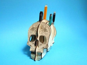 skull 3d pens holder household cutting laser lasercut lenmarco pen plywood wood wooden 3d print model - Mito3D