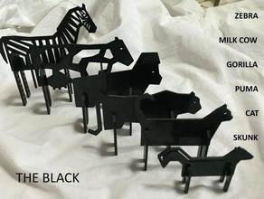 simple animals 11 - black animal cat gorilla milk cow puma skunk zebra 3d print model - Mito3D