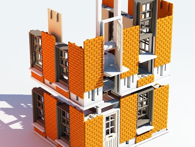 detallada de la casa ciudad 01 las estructuras edificios arquitectura los bloques edificio en el techo construcción impresión 3d puerta piso interior lego baldosas ventana 3D print model - Mito3D