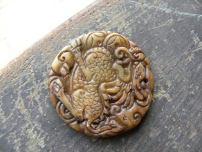 foo chien médaillon pièces et badges Numérisation 3d amulette amulett art le chinois tuteur lion collier la numérisation 3d print model - Mito3D