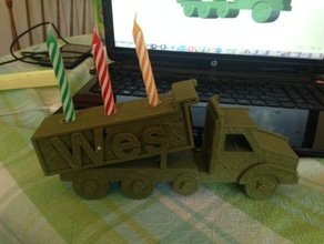 caminhão de dump suporte vela 3 anos idade decoração sim bolo topper 3d print model - Mito3D