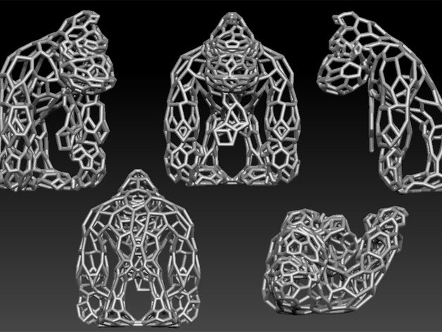 voronoi patterns donkey kong sculptures lowpoly monkey sculpture 3D print model - Mito3D