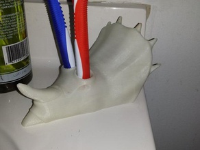 tricerabrush toothbrush holder bathroom kids pen triceratops 3d print model - Mito3D