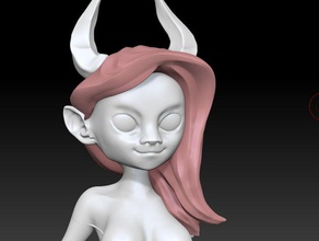 a demon girl busto não suporta esculturas chifres 3d print model - Mito3D
