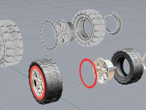 neumático de la rueda asamblea vehículos coche hotwheels rim goma juguete 3d print model - Mito3D