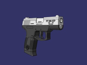 handgun taurus pt320 monobloc scans replicas bullet catia catiav5 cowboy model power rifle toy war weapon 3d print model - Mito3D